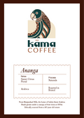 Kama Coffee Ananga label with a parrot illustration on a white background